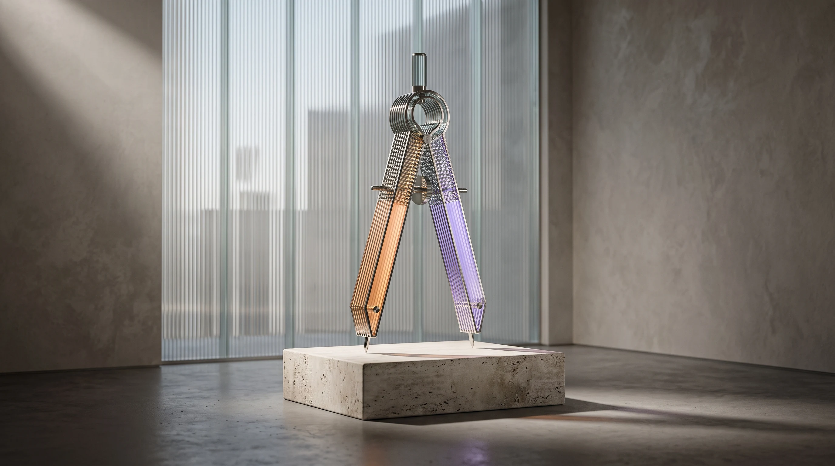 Glass compass sculpture