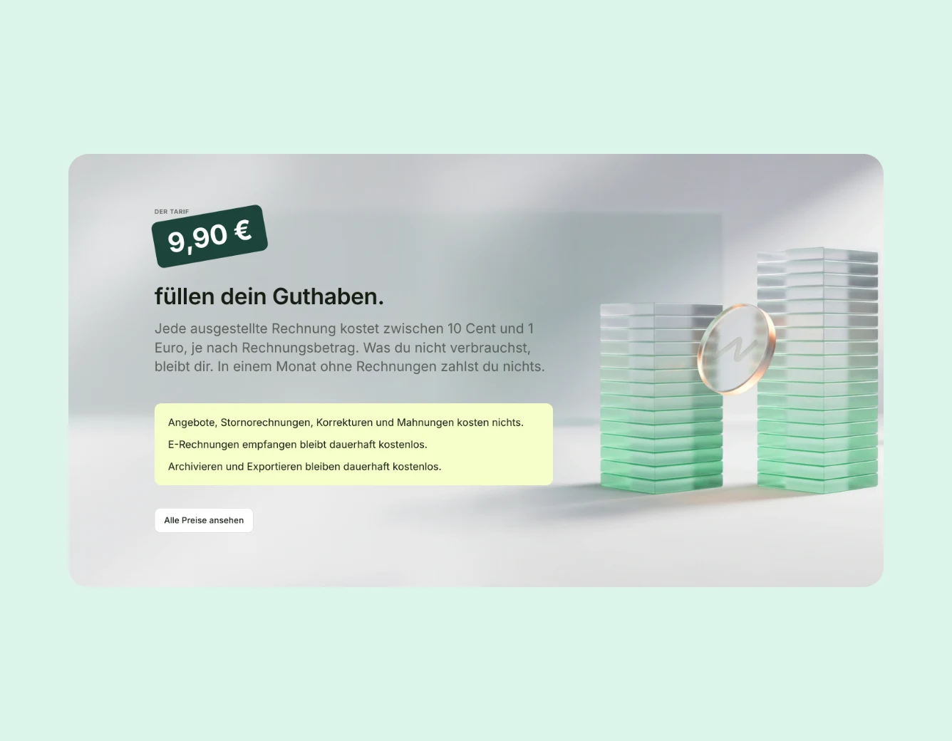 WirFaktura pricing, 9,90 € credit