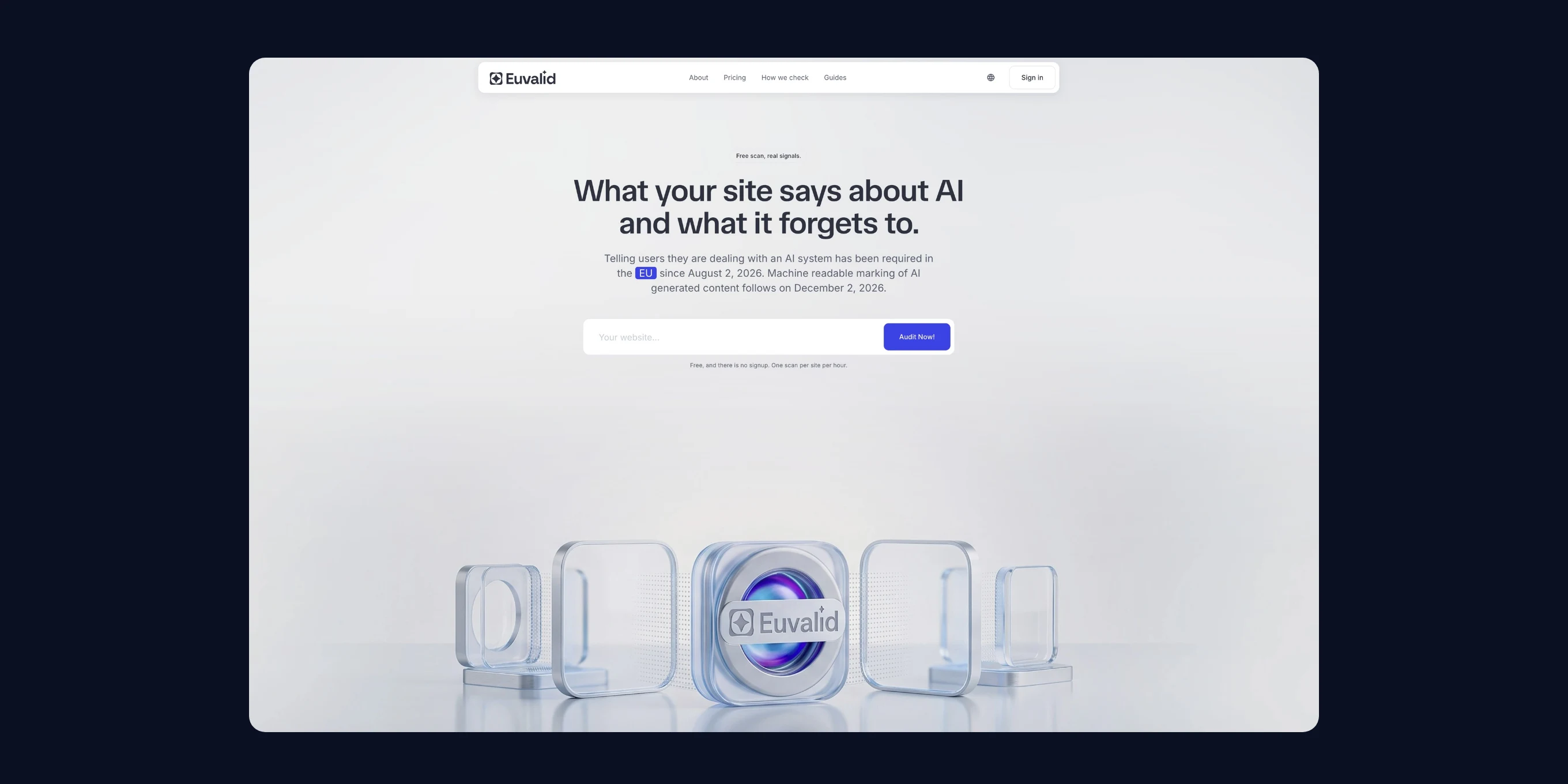 Euvalid home page with the site scanner