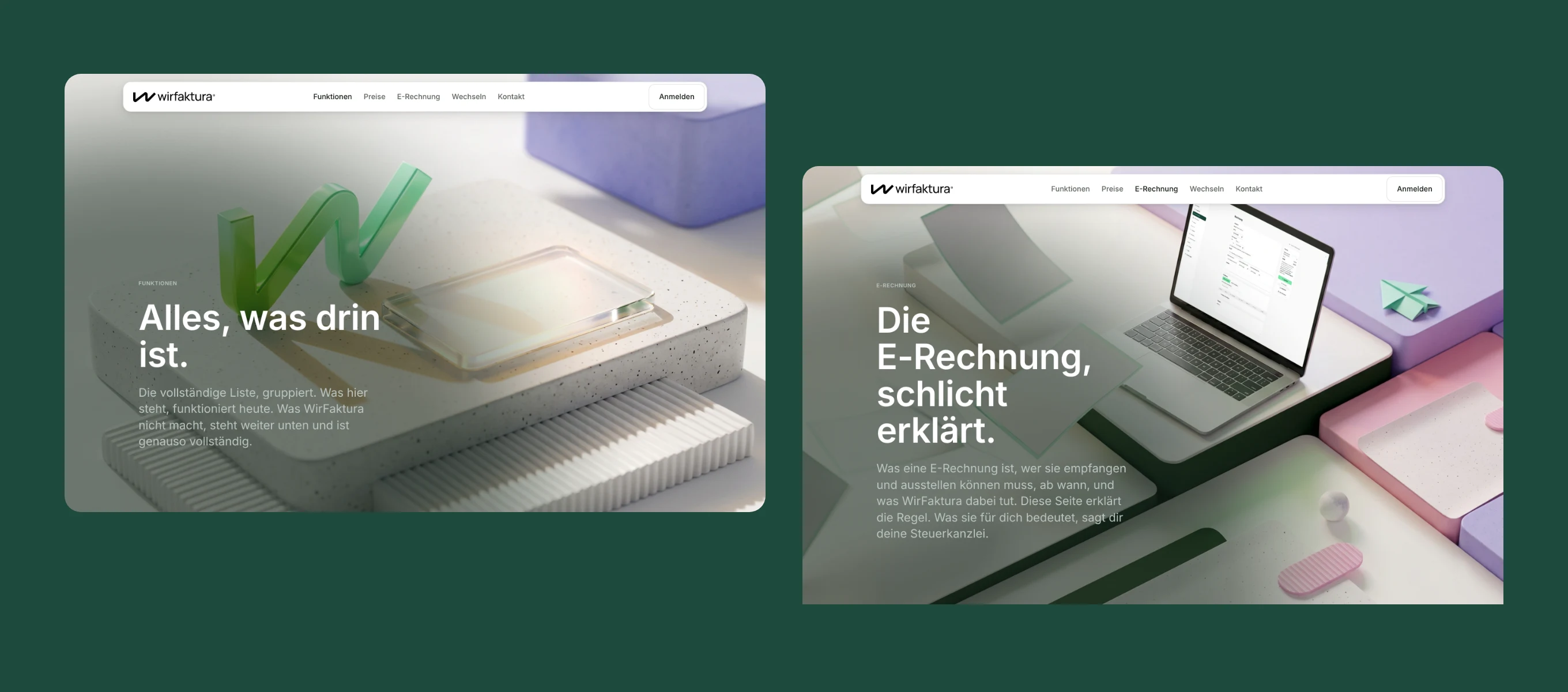 WirFaktura pages Funktionen and E-Rechnung